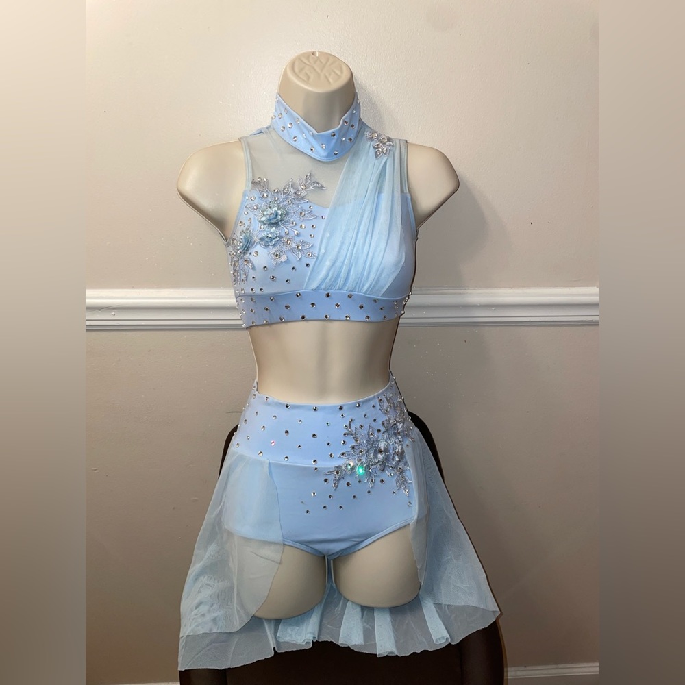 Custom made soft blue lyrical costume.Child large/ adult XS.Swarovski rhinestone
